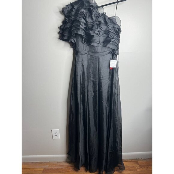 IEENA Mac Duggal 26527 Black Ruffle One-Shoulder Chiffon Gown Dress Size 12 NWT - Picture 5 of 5